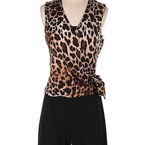 Cache Leopard Print V-Neck Jumpsuit